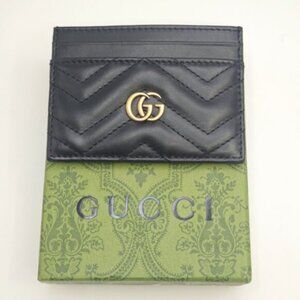 Elegant Black Gucci Card Holder, Chevron Quilting